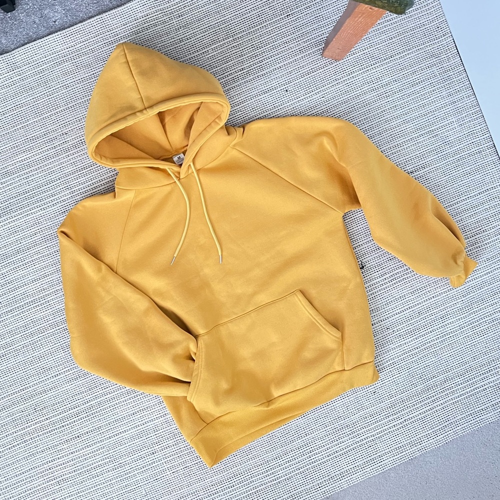 Yellow Raglan Sleeve Kangaroo Pocket Hoodie